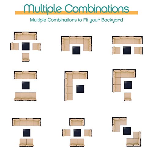 Outdoor Patio Furniture Sets,7 Pieces Rattan Patio Sofa, Manual Weaving Wicker Patio Conversation Sectional Sets with Cushions and Tea Table