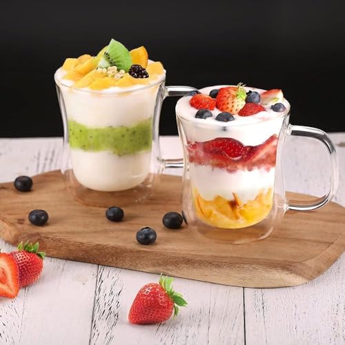 ecooe 2x350ml Double Walled Coffee Glasses Mugs Cappuccino Latte Macchiato Glasses Cups with Handle Borosilicate Heat Resistant Glass Cups for Coffee Tea Milk Juice Ice Cream