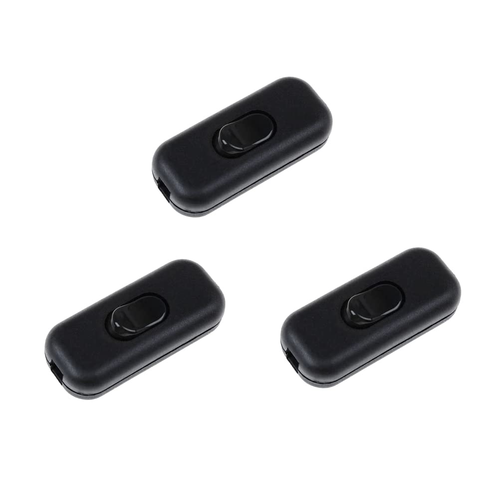 OMIGA 3 Piece Intermediate Switch Black Inline Lamp Switch 250 V 6 A Cable Switch for 2 Core and 3 Wires Connection Cable Small Devices or Lamps (Black)