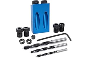 14 Pcs Pocket Hole Jig Kit for Woodworking – Aluminum Pocket Screw Jig ±0.2 mm Precision, 15° Drill Guide, 6 Bushings 6–10 mm