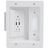 Legrand - OnQ in Wall Cable Management Kit with USB, TV Outlet Wall Kit Hides Cords, in Wall TV Power Kit Works with All Plugs, Recessed TV Outlet, White, HT21USBWHV1 (Hardwired)