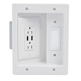 Legrand - OnQ in Wall Cable Management Kit with USB, TV Outlet Wall Kit Hides Cords, in Wall TV Power Kit Works with All Plugs, Recessed TV Outlet, White, HT21USBWHV1 (Hardwired)