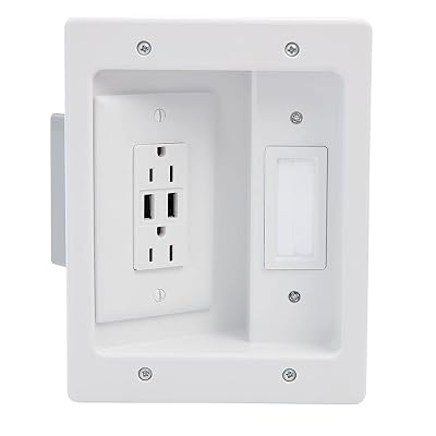 Legrand - OnQ in Wall Cable Management Kit with USB, TV Outlet Wall Kit Hides Cords, in Wall TV Power Kit Works with All Plugs, Recessed TV Outlet, White, HT21USBWHV1 (Hardwired)