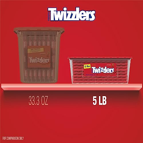 TWIZZLERS TWISTS STRAWBERRY FLAVORED LICORICE STYLE, LOW FAT CANDY TUB, 5 LB