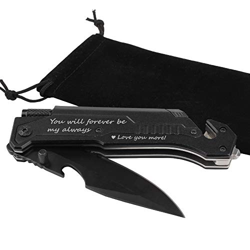 Husband Birthday Present, Pocket Knife with 6 Functions, LED Light,Fire