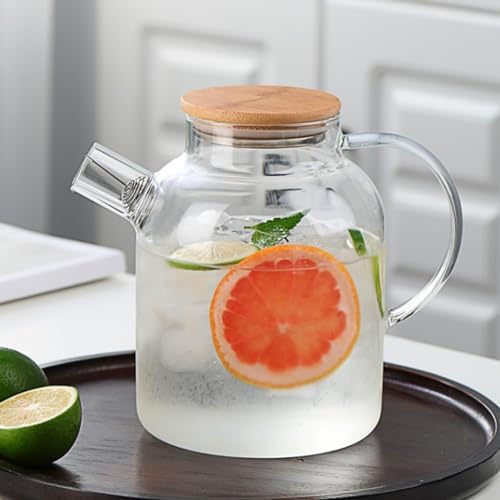 Brocca in Vetro con Coperchio, Caraffa per Acqua in Vetro Resistente Al Calore da 1,8 Litri 61oz con Manico per Bevande Calde e Fredde, Caraffa da Frigo in Vetro con Frusta — foto 6 di 8