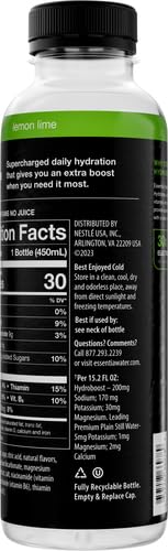 NEW ESSENTIA HYDROBOOST ENHANCED BOTTLED WATER, 15.2 FL. OZ. (450 ML), LEMON LIME, HYDROLYTE BLEND WITH B-COMPLEX VITAMINS AND ELECTROLYTES, CLEAN TASTE & SUPERCHARGED HYDRATION
