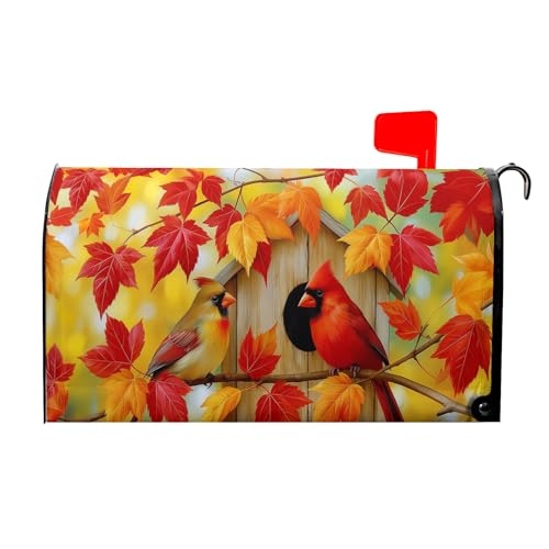 Anyako Autumn Burnt Orange Maple Leaves Mailbox Covers Magnetic Standard Size 18" X 21",Fall Red Cardinal Bird Cabin Mailbox Wraps Post Letter Box Cover for Holiday Garden Yard Decor at Amazon