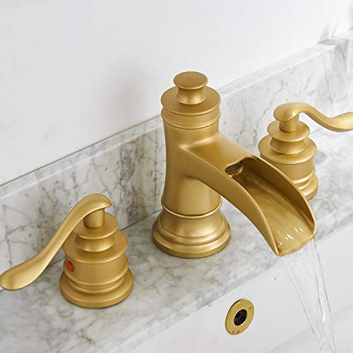 Homevacious Widespread Bathroom Faucet Waterfall Sink Brushed Gold