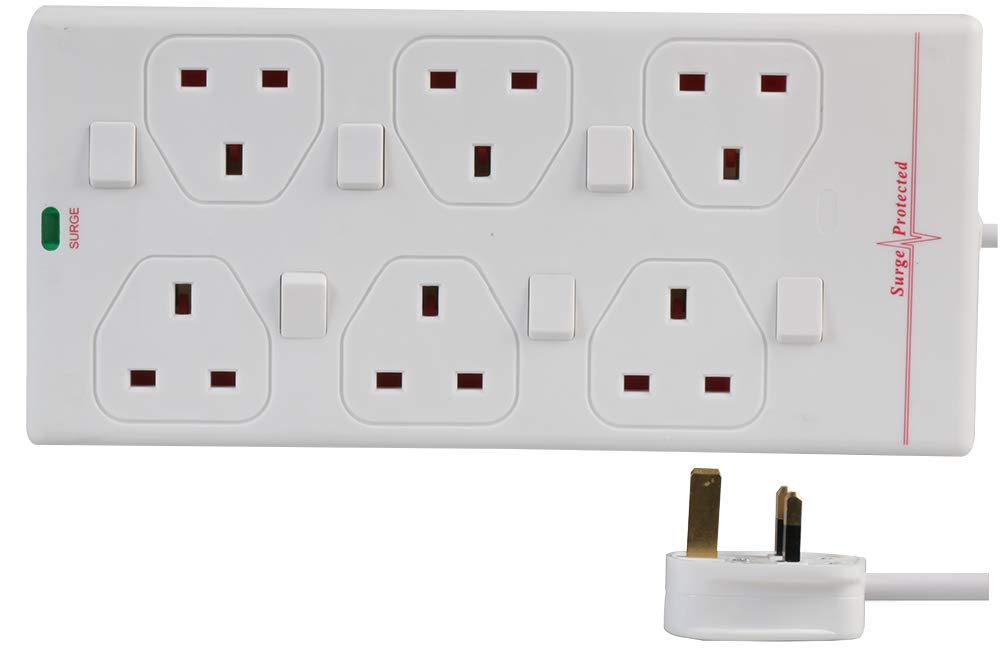 Pro Elec 2816NS(1N) 2 m 2 m 6 Way Individually Switched Surge Protected Extension Lead, White