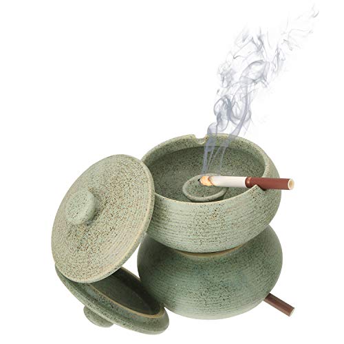 Cute Ceramic Ashtray with Lid for Cigarette Windproof Portable Ashtrays for Indoor and Outdoor