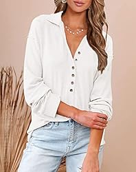 BTFBM Women Casual Button Down V Neck Blouses Long