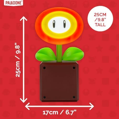 Nintendo Super Mario Fire Flower Licenciado Oficialmente Lâmpada de Secretária LED da Nintendo, Luz de Gamer Alimentada por USB, Presente de Decoração de Casa