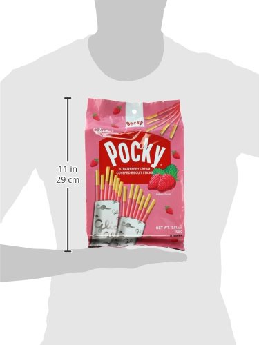 GLICO POCKY, STRAWBERRY CREAM COVERED BISCUIT STICKS (9 INDIVIDUAL BAGS), 3.81 OZ