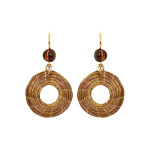 VERA NAVARRO - Orecchini Vegetali in Oro Mandala Aperto 30 mm con Pietra Occhio di Tigre - 100% Naturale Fatto a Mano - Design Esclusivo