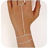 Yowivon Gold Ring Hand Chain Bracelet for Women, 14K Real Gold Plated Dainty Stackable Link Chain Bracelets, Adjustable Hypoallergenic Trendy Jewelry Gift