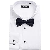 Men's Tailcoat Shirt with Pleats on The Front, a Butterfly Knot Slim Button Shirt in White
