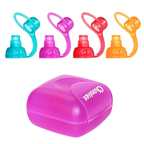 ChooMee SoftSip Silicone Pouch Top + White Travel Case | No-Spill Baby Food Topper | Protect Gums | BPA Free Reusable Feeding Spout | 4CT