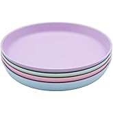 WeeSprout Bamboo Plates, Set of 4, Kid-Sized Dinnerware, Dishwasher Safe Melamine Dishware (Pastel Blue, Mint, Purple & Pink, Without Lids)