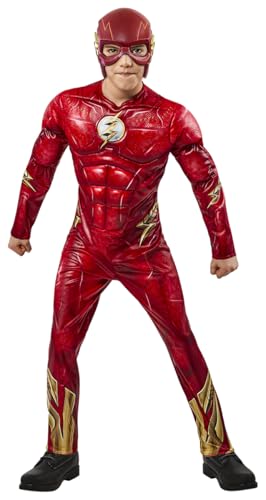 THE FLASH (MOVIE) COSTUME disfraz infantil, licencia oficial, Jumpsuit con pecho acolchado, 1/2 Máscara, para carnaval, fiestas, cosplay