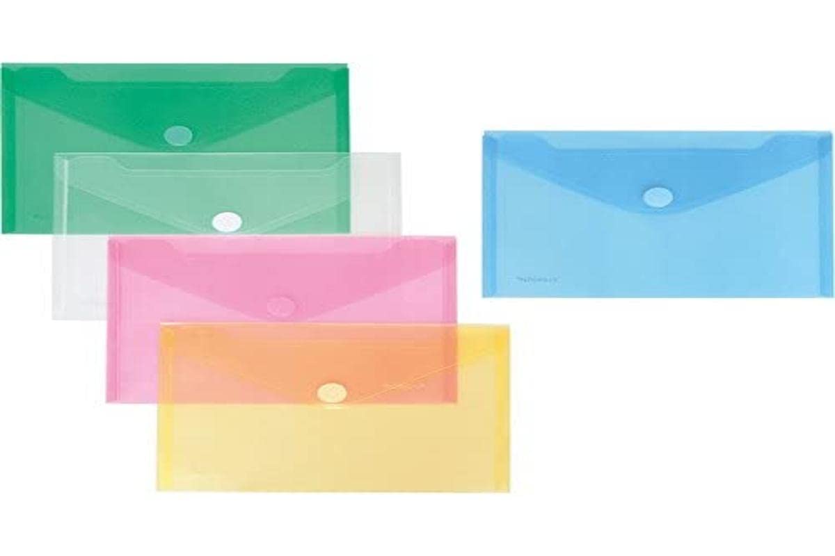 Anon A5 Landscape Transparent Pocket Assorted Colours, Pack of 10, 2 Each Transparent, Blue, Green, Yellow, red.
