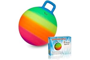 Xino Sports Hopping Ball for Kids - Rainbow Bouncy Ball with Handle, Fun Indoor and Outdoor Toy for Exercise & Play, Hopper for Jumping, Safe and Durable (18 Inch Diameter)