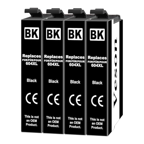 Veson Replacement for 604XL (4 Black) Cartridges Compatible with Expression Home XP-4205 XP-4200 XP-3205 XP-3200 XP-2200 XP-2205, Workforce WF-2950 WF-2935 WF-2930 WF-2910