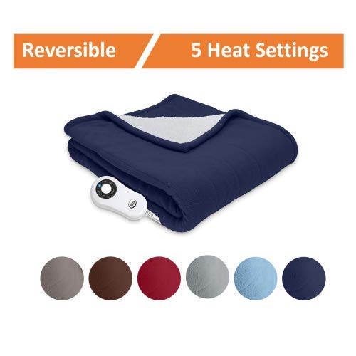 Serta Reversible Sherpa/Fleece Heated Electric Throw Blanket, 50"x60