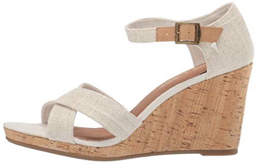 TOMS Women's Sienna Espadrille Wedge Sandal, Natural Metallic Slubby Woven, 9 B Medium US 