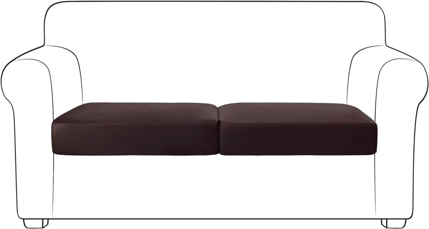 Photo 1 of Yates Home PU Leather Couch Sofa Cushion Slipcover Water-Proof Elastic Chair Seat Covers Loveseat Slip Cover for Settee Seater Replacement in Living Room?2 Piece Large Sofa Cushion Covers, Chocolate