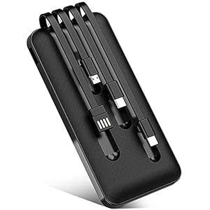 モバイルバッテリー 大容量 10000mAh 【4本ケーブル内蔵＆PSE認証済】薄型 軽量 急速充電