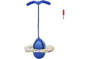 Christoy Pogo Ball with Handles for Kids & Adults, Balance Bounce Ball, Trick Board for Girls and Boys Ages 6 and up (Blue-Colourful)