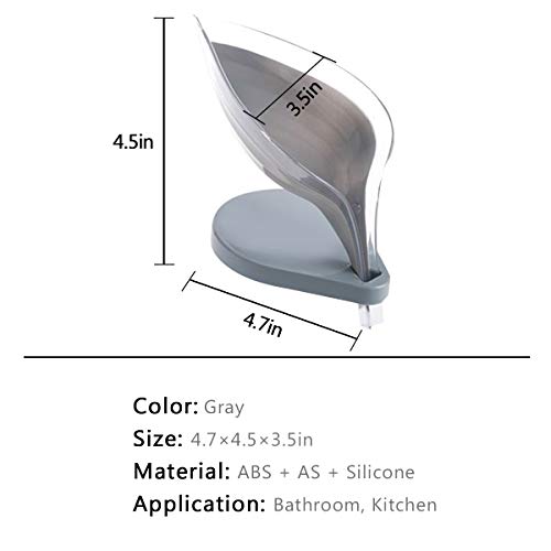 Soap Dish Holder Leaf Shape - Decorative Drainage Soap Box, Durable Plastic Soap Case, Anti Slip Soap Saver Tray with Suction Cup for Bathroom Kitchen (Not Punched)