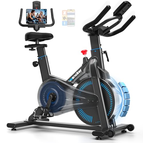 Wenoker Heimtrainer Fahrrad mit App & LCD-Display, Ergometer Hometrainer mit Magnetwiderstand und Bequeme Sitz, Tablet-Halter, Leises Spinning Exercis