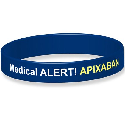 Medical Alert! Taking Apixaban Silicone Wristband (Extra Large, Blue)