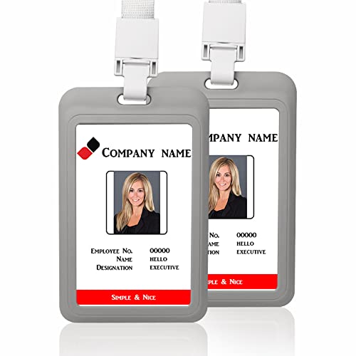 Badge Holder Vertical Plastic Card Case Protector Pouch with Clear Window for Office School ID Credit Cards Proximity Key Cards Driver’s Licenses (Gray)，2 PCS