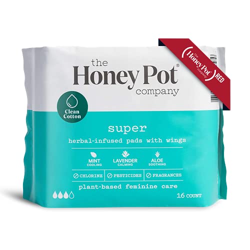 The Honey Pot Company Clean Cotton Super Absorbency Pads, HerbalInfused Pads with Wings, Plant