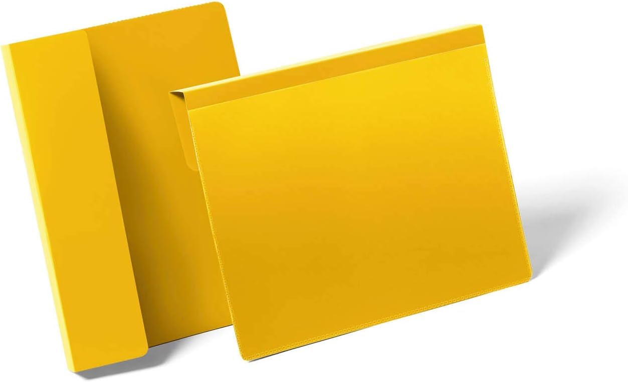 Durable Hanging Ticket Holder Label Pocket Document Pouch - 50 Pack - A5 Yellow - Perfect for Use on Warehouse Racking for Picking Locations