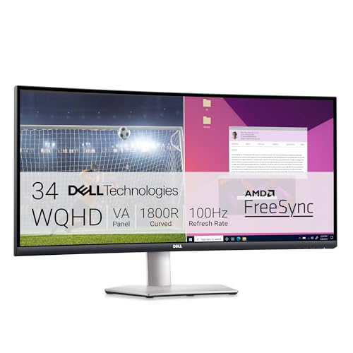 Dell S3423DWC USB-C 34 Zoll WQHD (3440x1440) 21:9 1800R Curved Monitor, 100Hz, VA, 4ms, AMD FreeSync, 99% sRGB, Eingebaute Lautsprecher, USB-C, 2x HDM