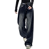 EMMIOL Women Baggy Jeans Mid-Low Waist Boyfriend Streetwear Vintage Jeans Wide Leg Denim Pants