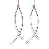 SLUYNZ Solid 925 Sterling Silver Shiny Bar Dangle Earrings for Women Teens Flat Bar Dangle Earrings Curve Line Earrings