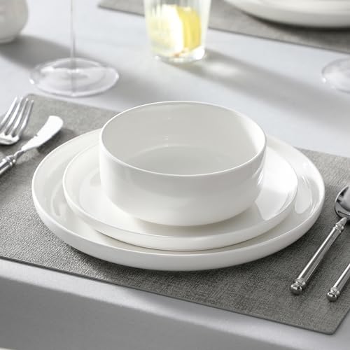 MALACASA Plates and Bowls Sets, 18 Pieces Porcelain Dinnerware Sets Dishware Sets Chip Resistant Ceramic Dish Set Dining Dinner Ware Service for 6, White, Series LUNA