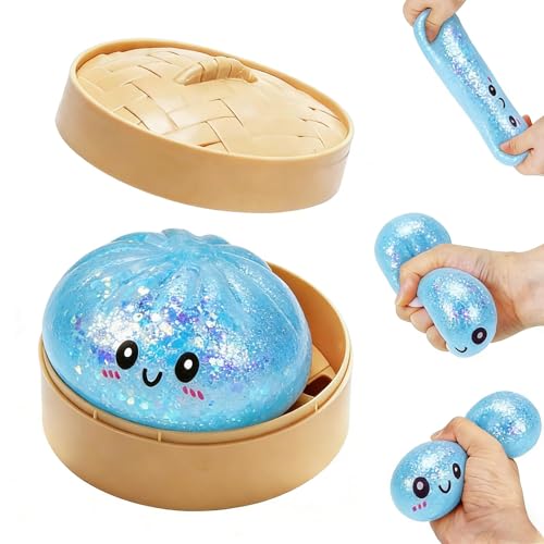 SLEEPHEAD®New Glitter Dumpling Squishy Stress Balls, Fidget Sensory Toy with Food Steamer, Squeeze Dough Ball for Stress Relief, Stretchy Desk Toys Gift