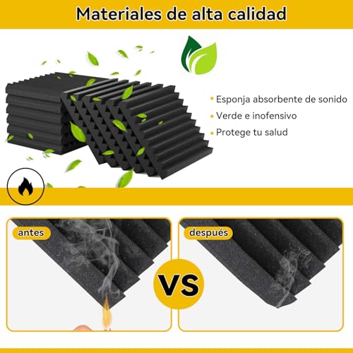 60 pcs Paneles Acústicos Autoadhesivo,30x30x2.5cm Paneles de Espuma Acustica,Esponja Acustica con Respaldo Adhesivo,Alta Densidad Aislante de Sonido,para Estudio,Teatro en Casa y Cuarto de Grabación
