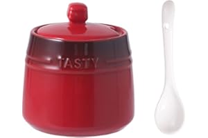 RockTrend Colourful Ceramic Spice Jar Seasoning Box Condiment Pot Sugar Bowl with Lid Spoon-Red