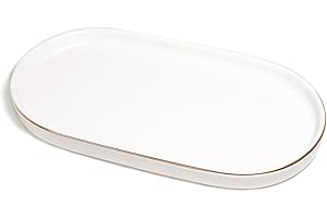 HANKOR Ceramic Jewelry Dish, Perfume Vanity Tray, 7x4 Decorative Catch All Bowl for Trinket Key Ring, Small Bathroom Counter Tray, Soap Tray for Kitchen Sink (White)