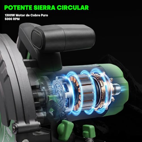 Enventor 1300W Circular Saw, Hand Circular Saw 5000RPM, Cutting Depth 65mm(90°), 44mm(45°), 1 Saw Blades (185mm, 24T), Ideal for Cutting Wood, PVC