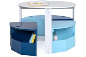 Milliard Toddler Table and Chair Set – Round Kids Activity Table With 4 Storage Stools, Nesting Design for Toddlers, Kids Play Table with Storage - Space-Saving Playroom Kids Furniture - (Blue)