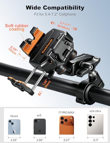 koolehaoda Motorcycle Mobile Phone Holder with Vibration Damper [Double Anti-Vibration] 360° Rotating Mount for Motorcycle, Bike, ATV, UTV and Scooter Compatible with 5.4-7.2 Inch Smartphones