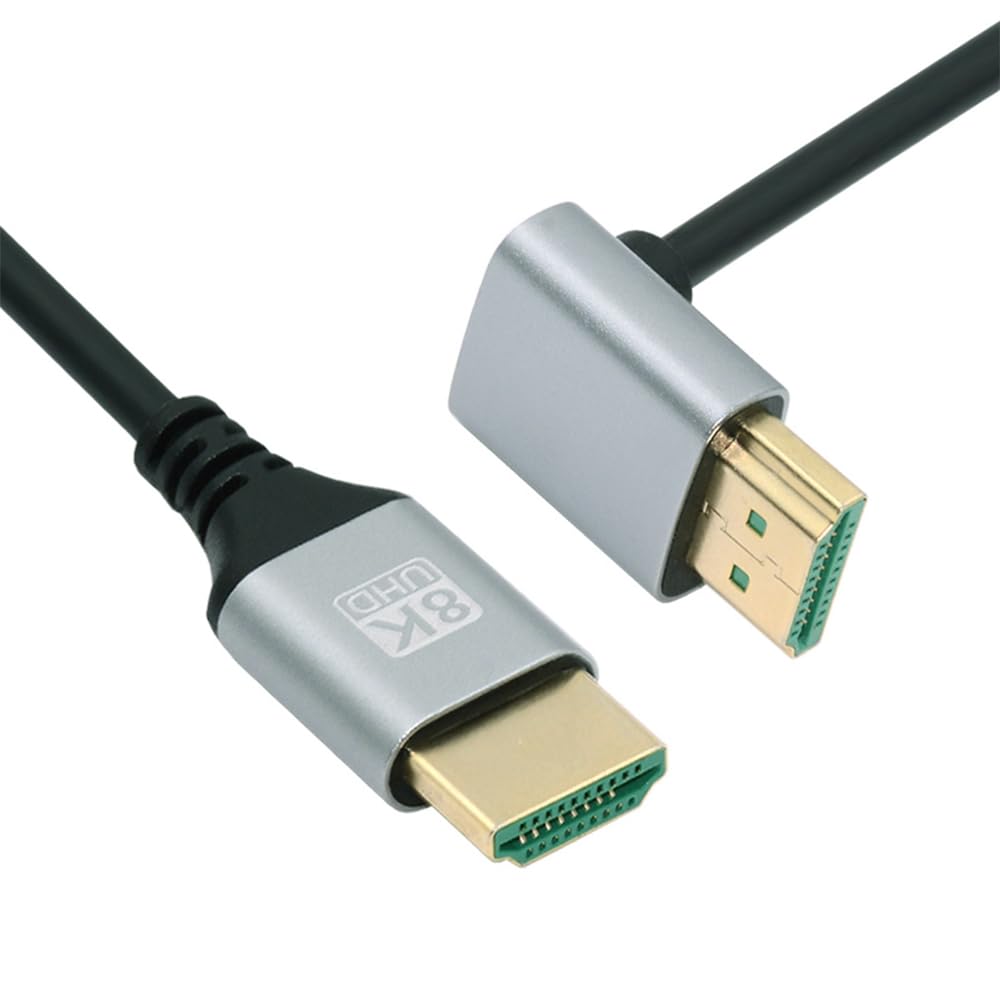NFHK HDMI 2.1 Ultra Thin HDTV Cable 8K 4K Hyper Super Flexible Slim Cord Up Angled 90 Degree Type-A Male to Male for Computer HDTV 50CM